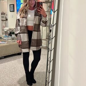 H&M Brown and White Plaid Shacket